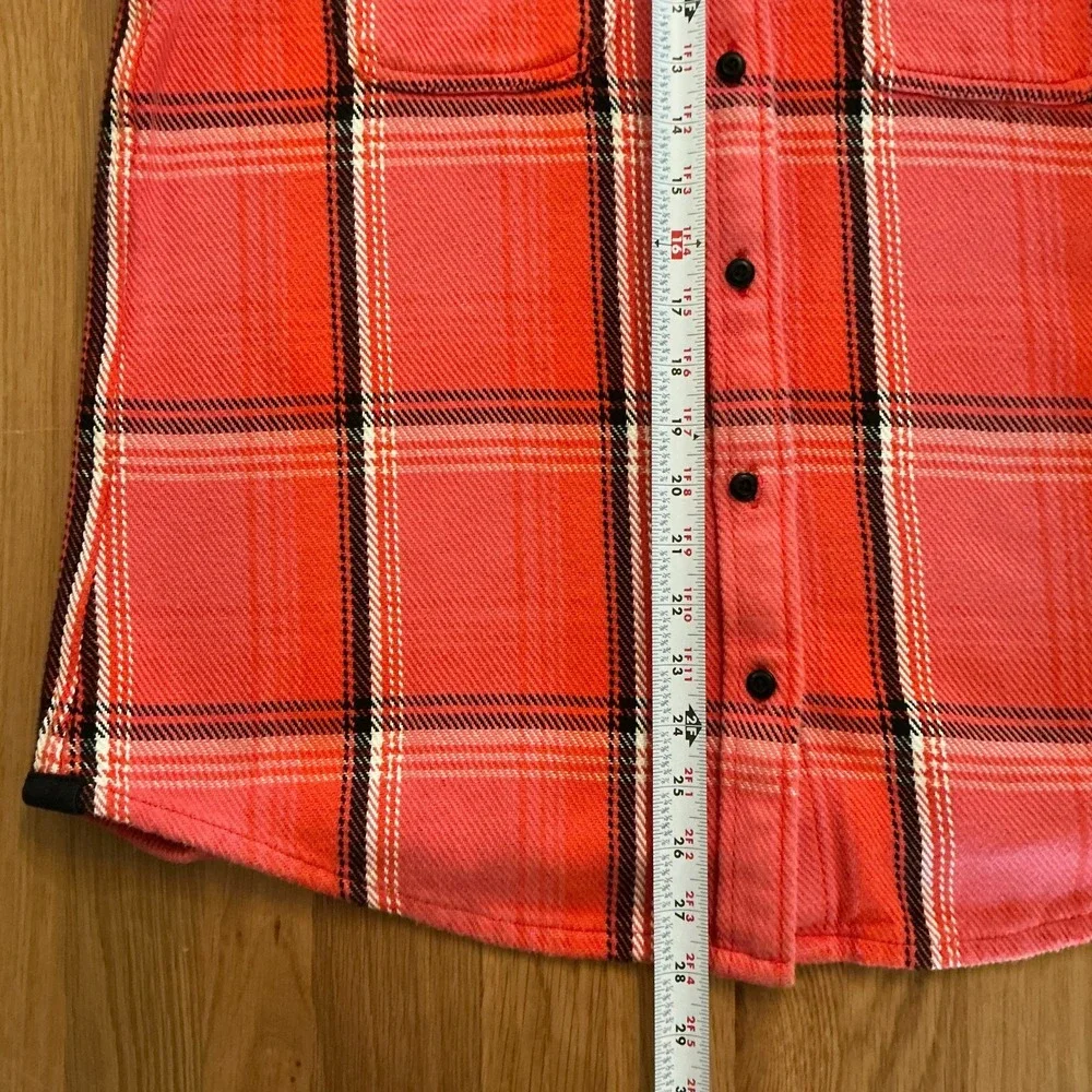 Outerknown Blanket Shirt Women's Medium Organic Cotton Coral Orange Plaid - Picture 7 of 8